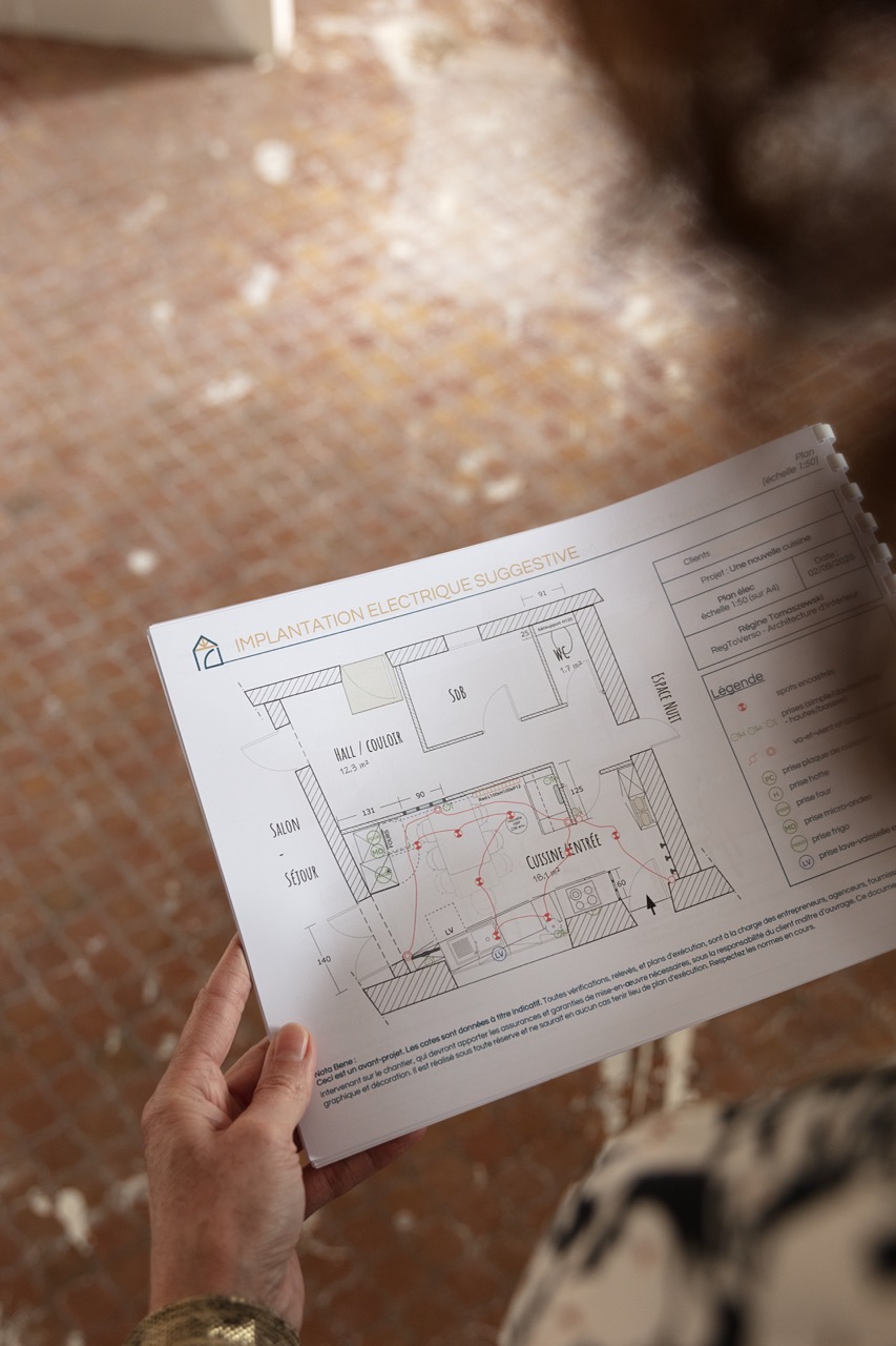 Plan d’aménagement et implantation électrique avant rénovation d’une maison à Nantes